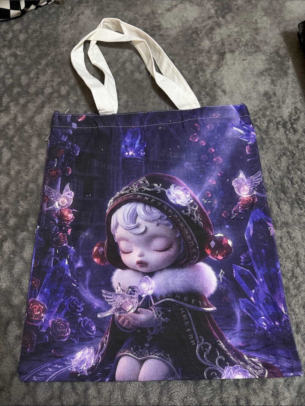 Purple Skull Panda Print Tote Bag